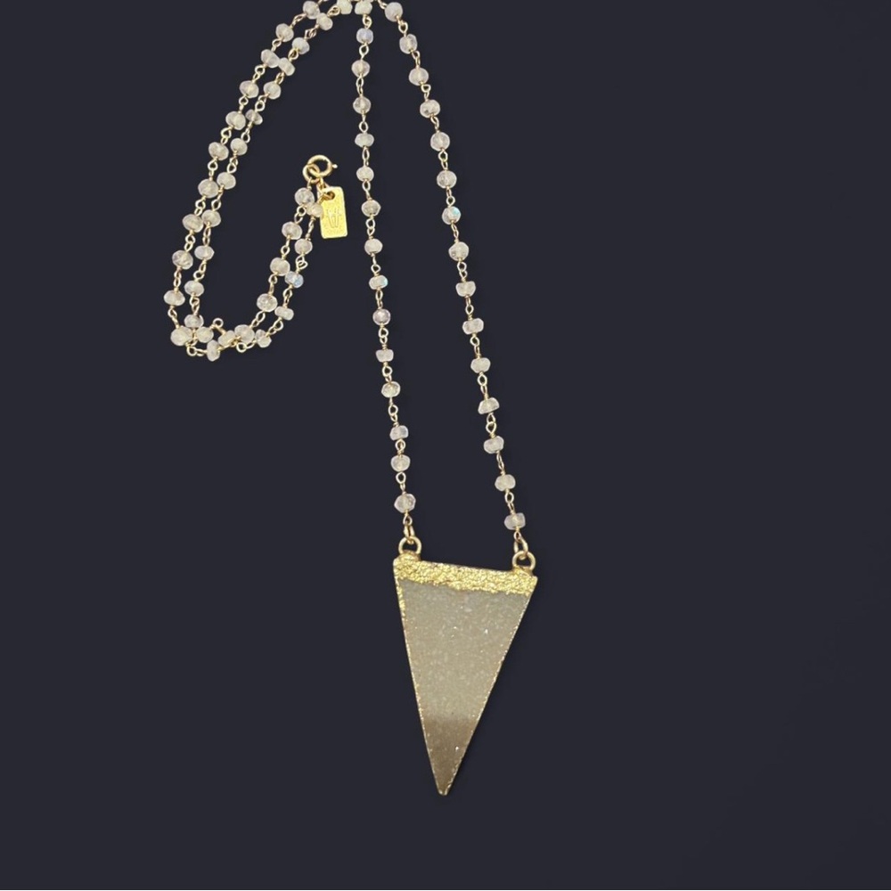 Elegant Gold Triangle Druzy Pendant Necklace